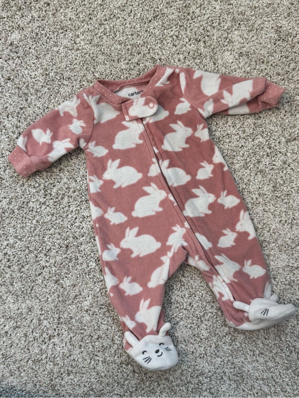 Carter's Rose Pink Bunny Fleece Footed One-Piece